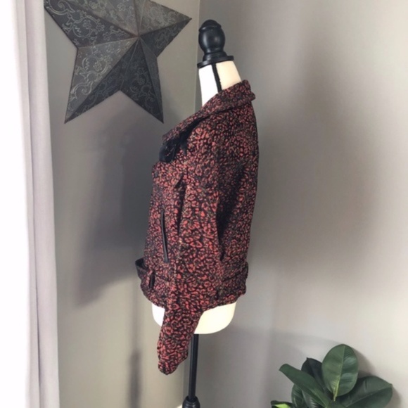 Zara Basic Leopard Zip Up Jacket Red/Black Sz XS - Picture 6 of 7